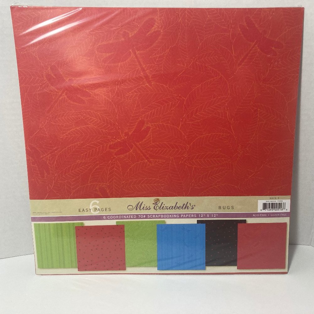 Scrapbook Paper 12 x 12 6 Pack Bugs Miss Elizabeth's